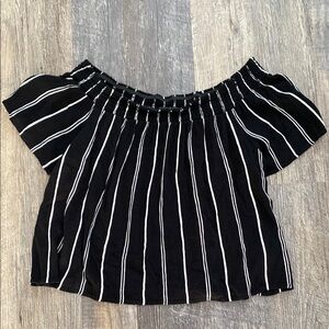 Black and White Striped Off-Shoulder Top